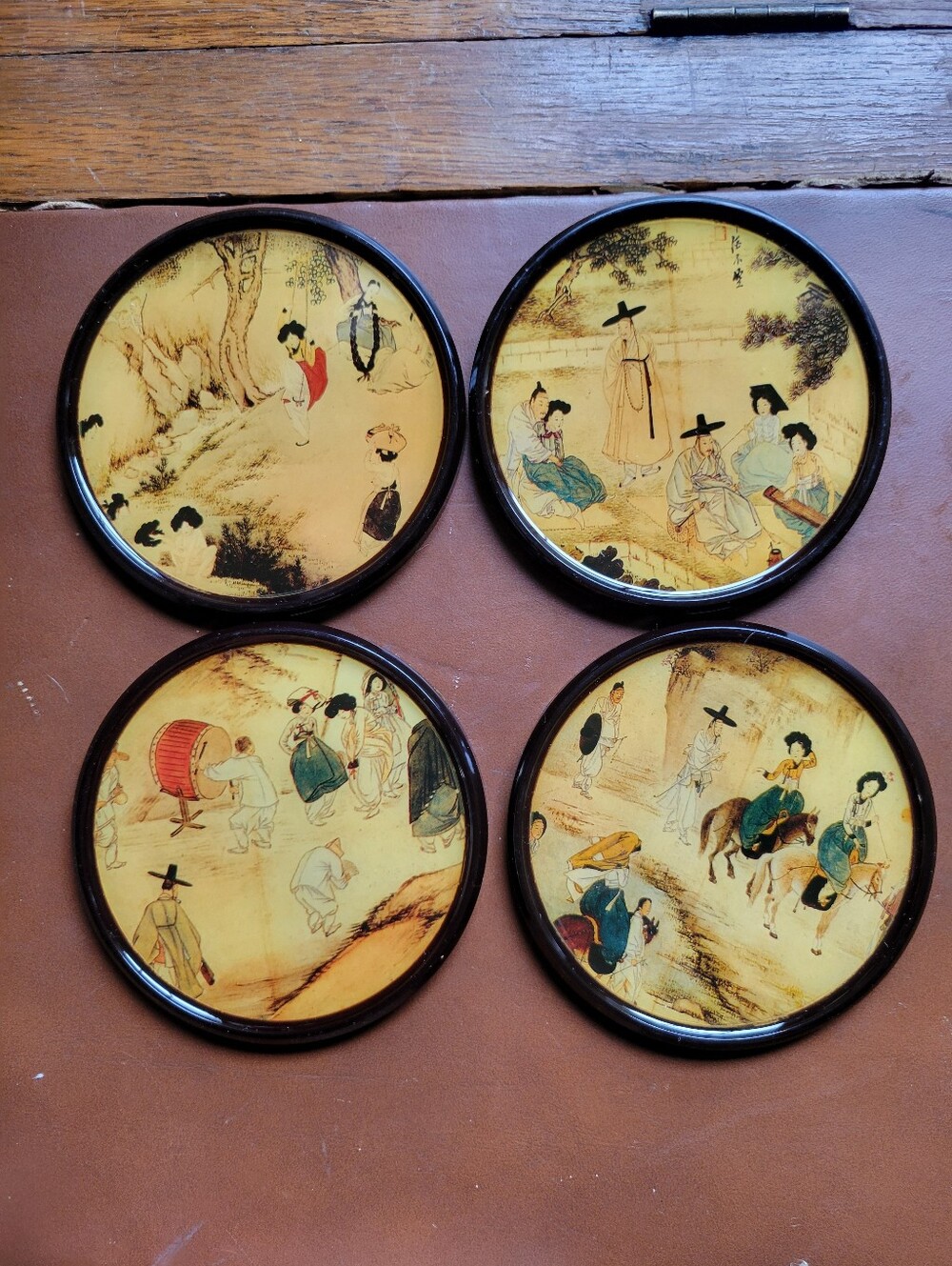 Asian Coaster Formic Collection Set 4 In Box By Appx 3.75" Round Cork Backed